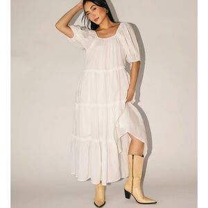 White Tiered Puff-Sleeve Women’s Dress